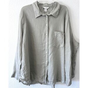 Lagenlook Coastal Linen H&M Premium 100% Linen Shirt Sage Green Long Sleeve XXL